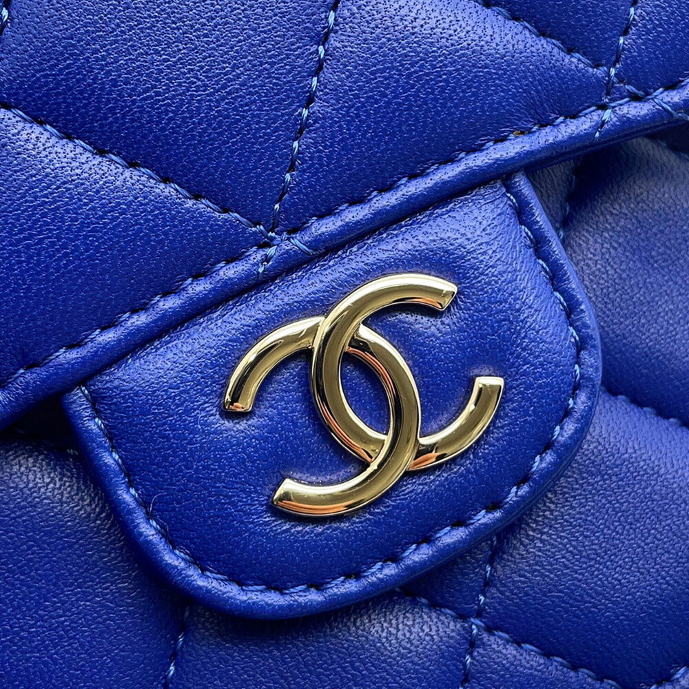 CHANEL Authentic Blue Lambskin Leather Logo Wallet - Picture 11 of 16